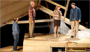 ALL IN THE FAMILY From left, Todd Cerveris, Lenny Wolpe, Liz Larsen and Ken Forman are in Renovations, the story of a rocky father-son collaboration in home renovation. The play is having its world premiere in White Plains. photo byAnnette Jolles